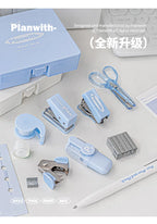 1 Cute Gift Stapler Set White/Blue Children's Novel Handicraft Tool Set Small Home Office Stationery  Children's Travel Bag