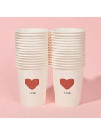 50 Simple Love Pattern Paper Cups, Thickened Office Home Commercial Beverage, Anti-Slip Leak-Proof 250ML Disposable Paper Cups