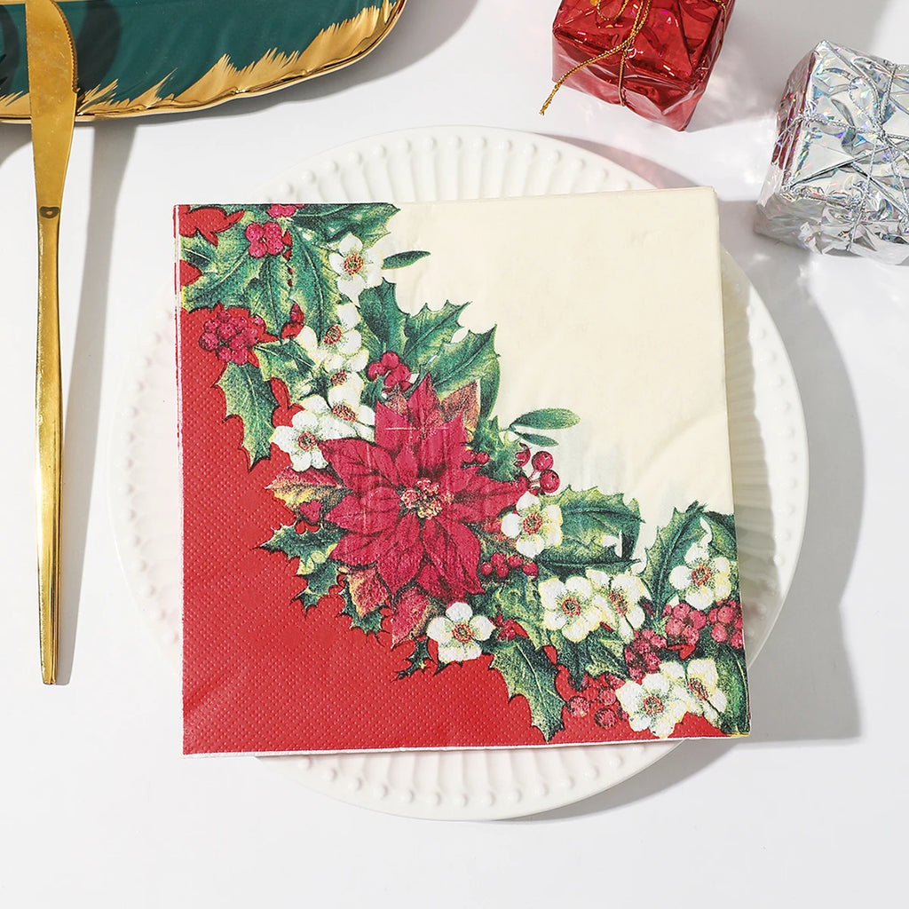 Christmas Party Napkins Disposable Dinner Serviettes Santa Claus Christmas Tree Gifts Flower Element Style Art Decoupage Napkins