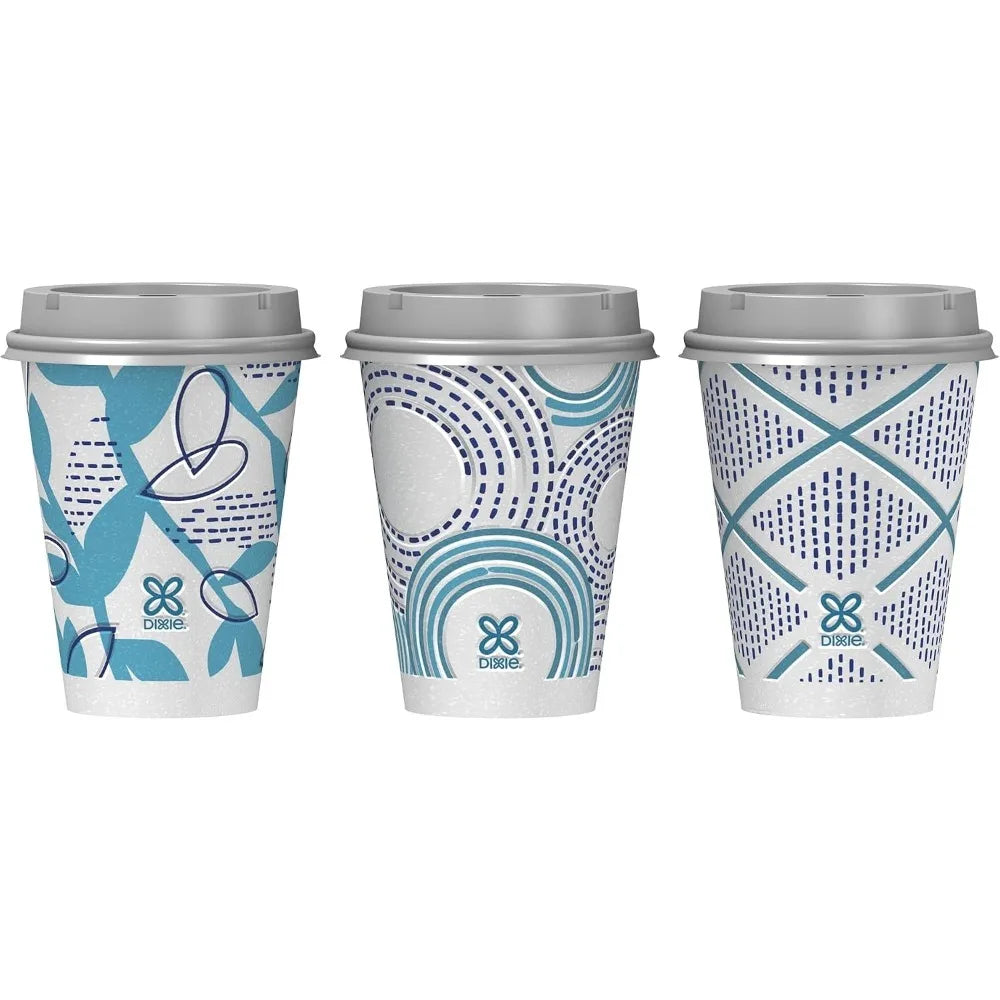 12 Oz Insulated Disposable Paper To‑Go Cups 14 Pack with Lids, Non‑Slip Leak‑Resistant Plant‑Based Travel Cups for Hot Cold Drinks