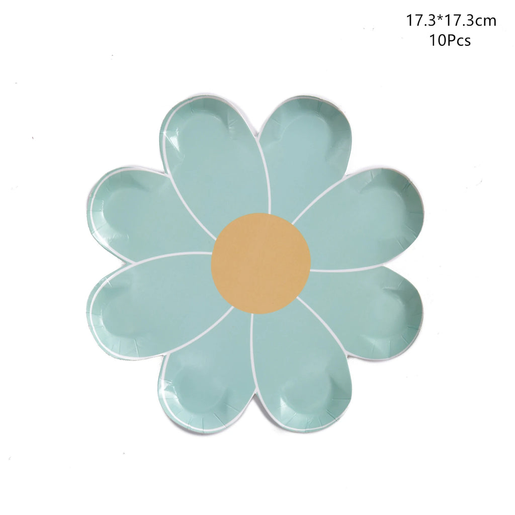 Disposable Daisy Paper Plate Flower Meal Plate Picnic Cake Plates Birthday Theme Party Decoration
