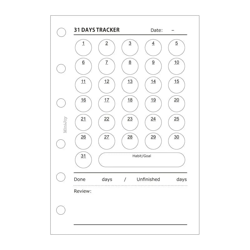 Fromthenon Minimalist Ledger Loose Leaf Paper A6A7 40 Sheets Target Tracking Clock in Replace Core Inner Pages