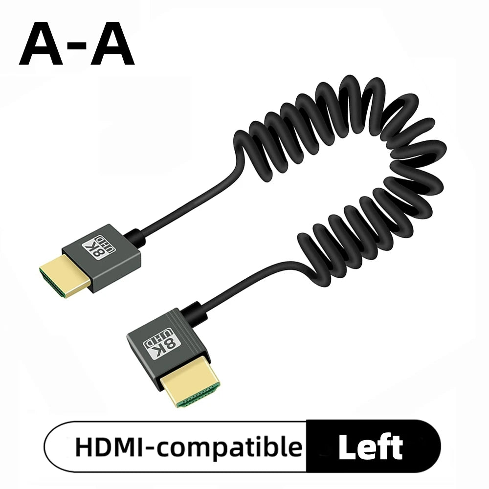 8K UHD Cable High Speed HDMI-compatible Mini/Micro HDMI-compatible Coiled Cord for HDTV Laptop PC PS4 Camera DV Monitor Display
