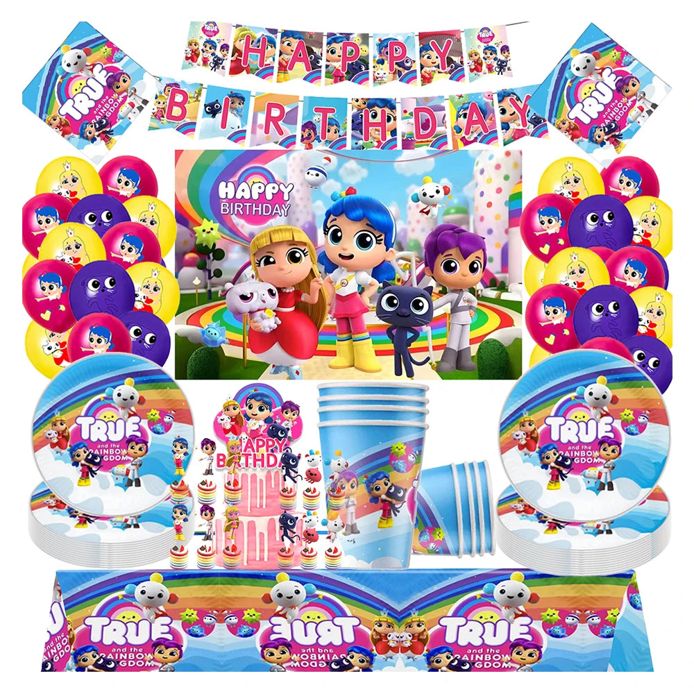 True Rainbow Kingdoms Birthday Party Decoration Disposable Tableware Balloons Paper Plate Napkins kids Baby Shower Supplies