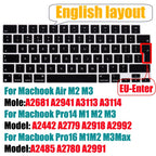 Keyboard Cover for 2022-2024 M4 M3/M2/M1Chip Pro 14"/16" A3401/A2992/A2779/A2991/A3403 MacBook Air 15.3"/13.6" A3113/A3114/A2941