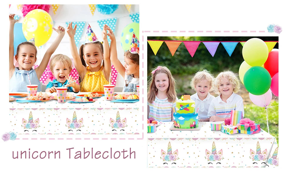 Magical Unicorn Tablecloth 54x108''-Disposable Waterproof Plastic for Girls Birthday&Baby Sprinkle | Glitter Rainbow Party Decor