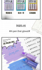 4PCS Sparkling Pink Highlighter Star River Handwritten Pen with High Appearance Value Key Classroom Note Marking Colored Pen