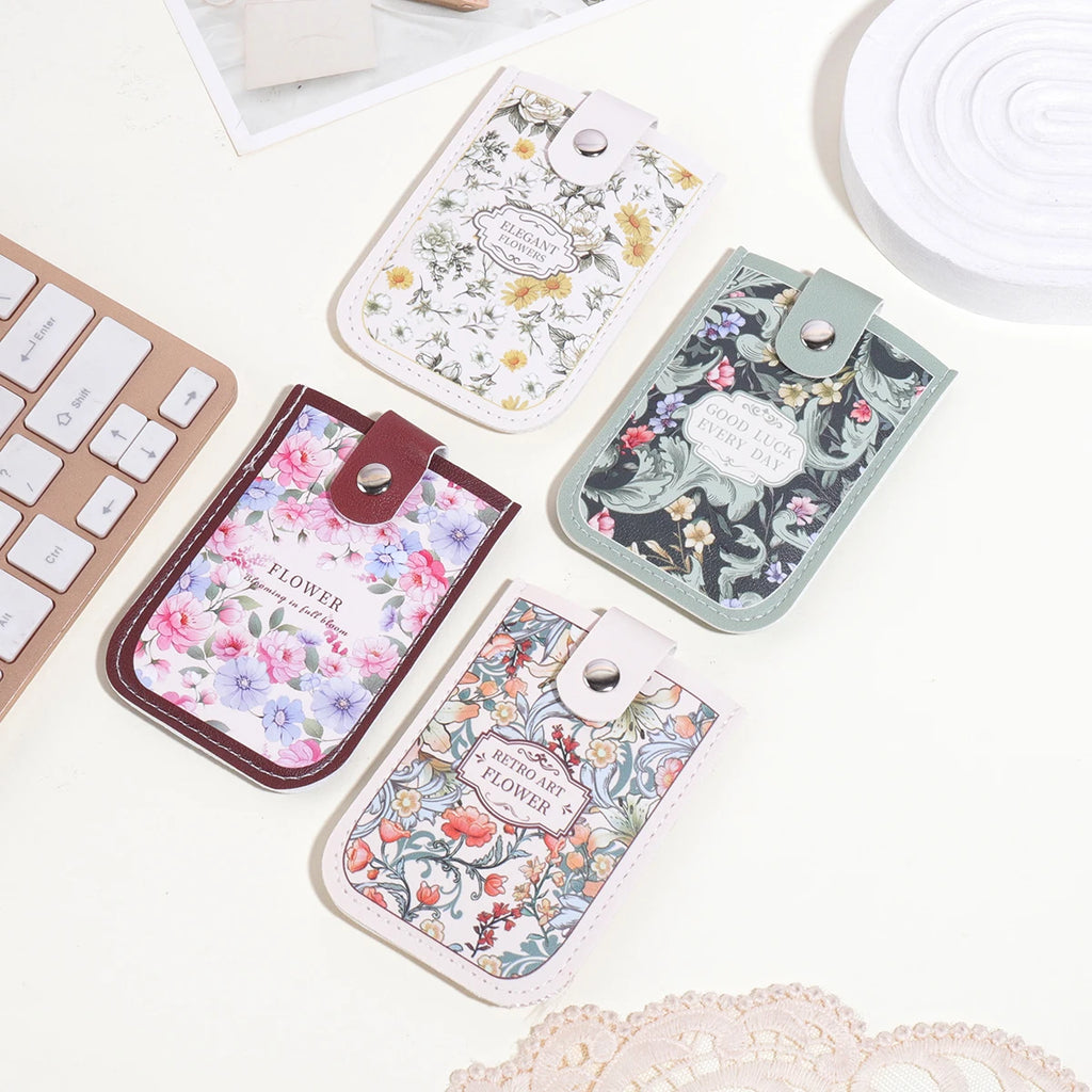1PC Oil Painting Floral Pattern Card Holder,Pull-Out Multi-Card Slots,Suitable for ID Cards,Bank Cards, Business CardsStorage