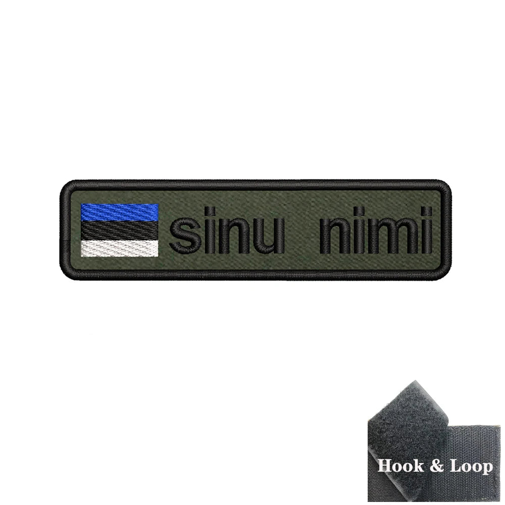 1PC 10cmX2.5cm Custom Name flag Patch Stripes Badge tags Iron On Or Hook Loop Army green Estonia Austria Bulgaria Luxembourg