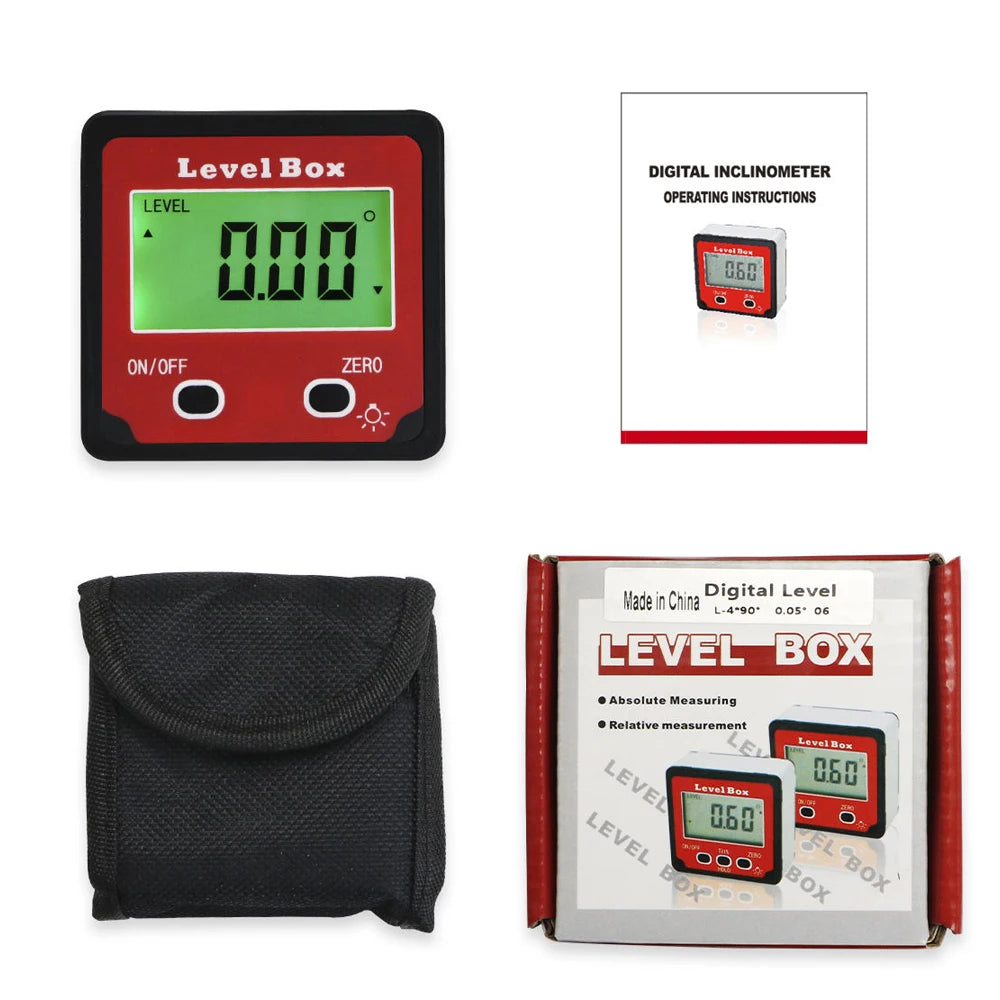 4x90 Degree Precision Digital Bevel Angle Protractor Digital Inclinometer Level Box Bevel Box with Magnet Base