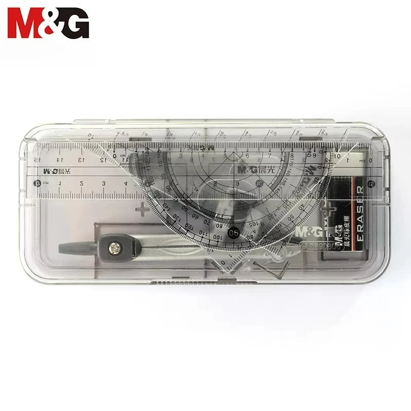 M&G Exam Ruler Set with Square Root Straight Ruler Protractor and Compass with Pen - Holding Design Refillable Type ACS90808