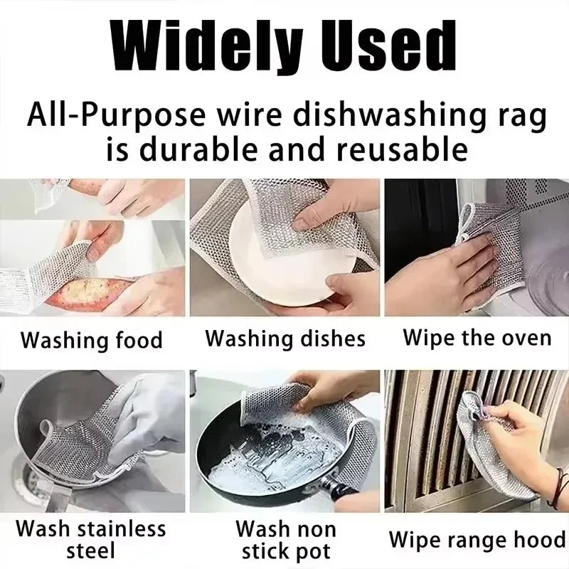 Thickened Steel Wire Cleaning Cloth Non-Scratch Double-layer Iron Microfiber Mesh Dishrag Washing Pot Rags Kitchen Towel