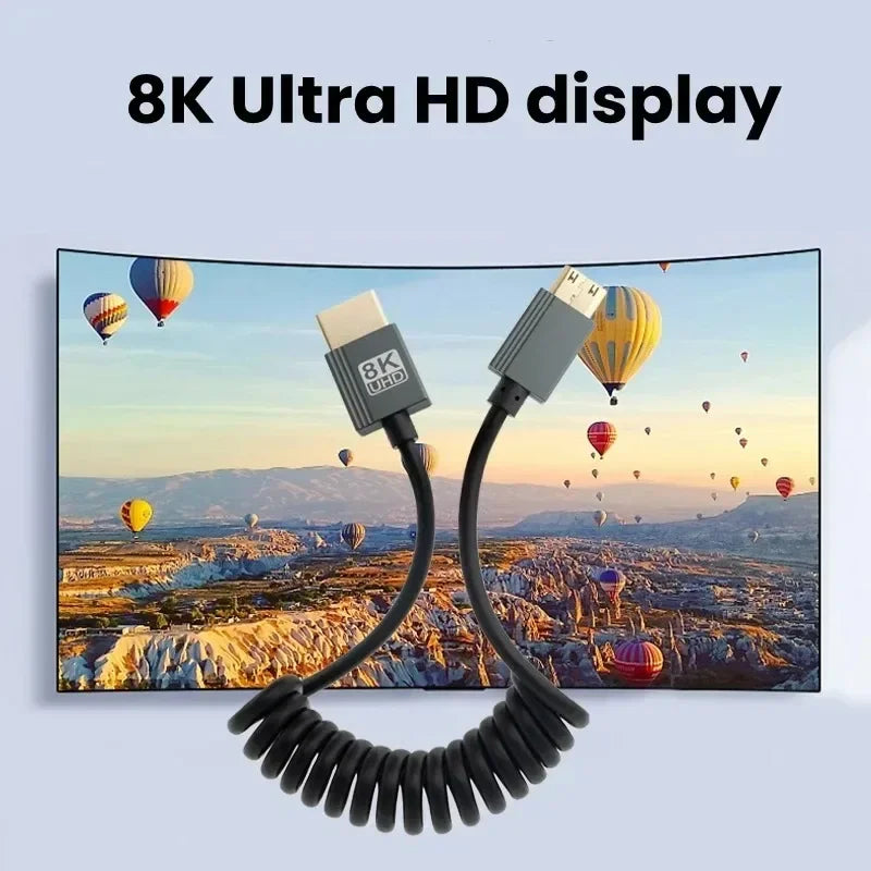 8K UHD Cable High Speed HDMI-compatible Mini/Micro HDMI-compatible Coiled Cord for HDTV Laptop PC PS4 Camera DV Monitor Display