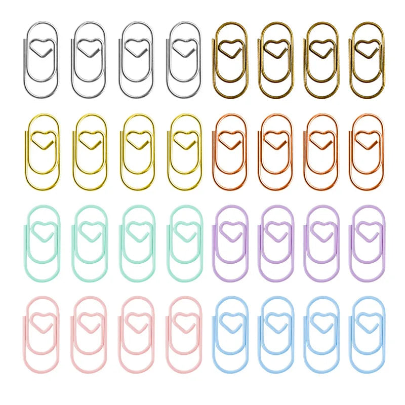 50pcs Metal Macaron Love Heart Paper Clips Gold Rose Gold Mini Bookmark Ticket Photo Binder Clips Patchwork Clip Office Supplies