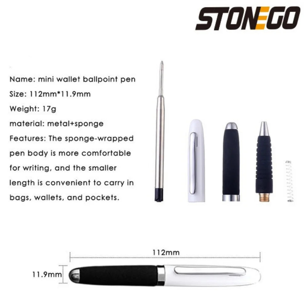 STONEGO Fashion Wallet Pen Short Paragraph Gift Travel Pocket Pen Mini Pocket Short Clip Metal RollerBall Pen Travel Pocket Pen