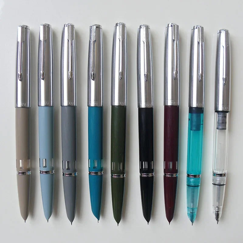NEW Wingsung 601 Press Piston Fountain Pen Iridium EF/F Nib Steel Cap Vacumatic Resin Ink Pen School Stationery Office Supplies