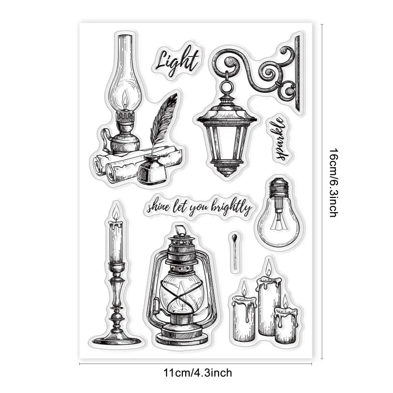 Vintage Lights Silicone Clear Stamp Candles and Street Lamp Transparent Silicone Stamp Light Bulbs Rubber Stamp for Scrapbook