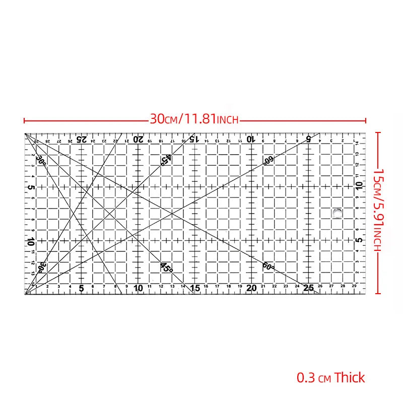 15*15 cm, 30*15 cm Patchwork Ruler - Set of Quilting Tools - High-Quality Acrylic Material - Transparent Ruler - School Supplies