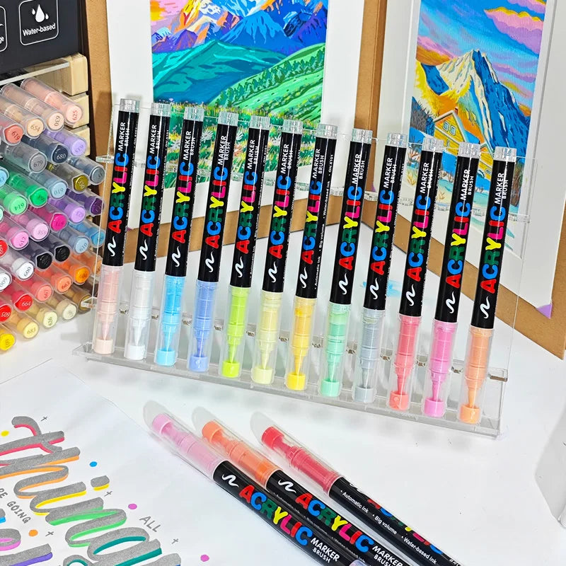 GN 12-120 Colors Acrylic Paint Pens Markers Brush Tip Paint Markers For Rock Painting Wood Canvas Stone,Festival Gift DIY Crafts