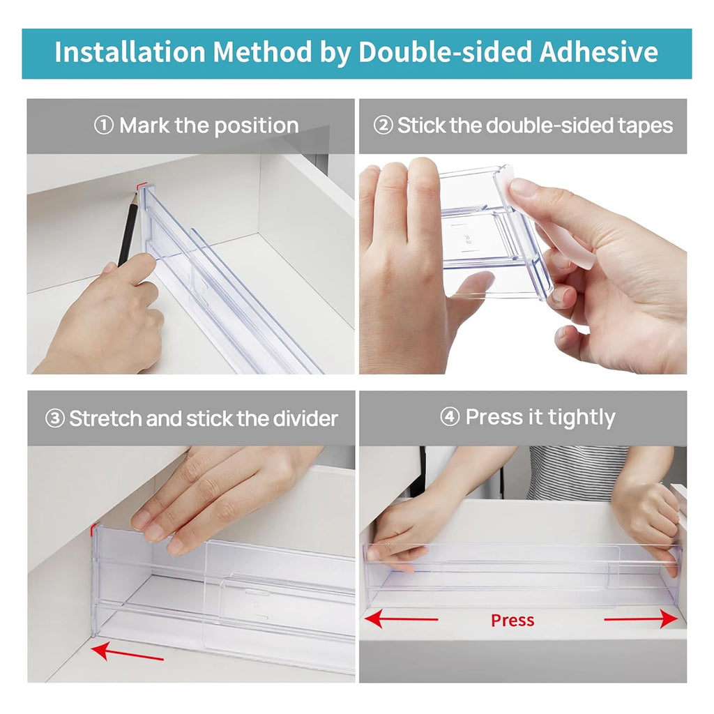 4Pcs Transparent Drawer Dividers Adjustable Expandable Drawer Dividers for Clothes Utensils Cosmetics Office Storage