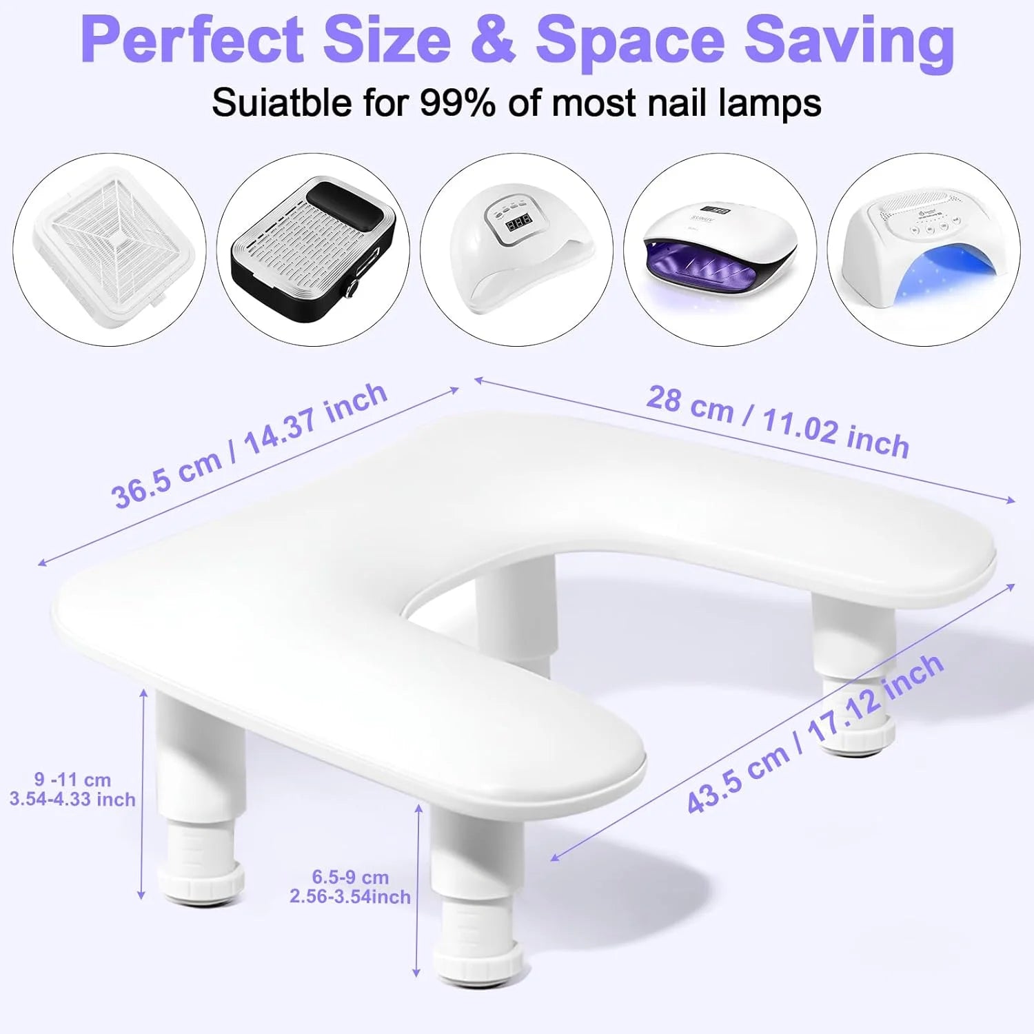 Upgraded U-Shaped Nail Arm Rest Adjustable Rotating Height Manicure Hand Rest Pillow Cushion for Nail Tech Salon Home Use