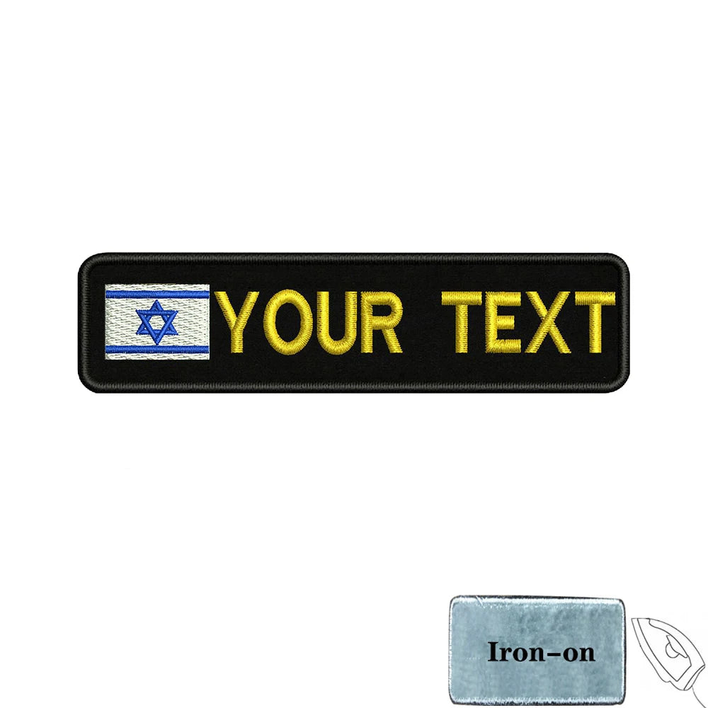 1PC 10cmx2.5cm Israel Flag Custom Personalized Name number Patch Stripes Badge tags Armband Iron On Or Hook Loop embroidered