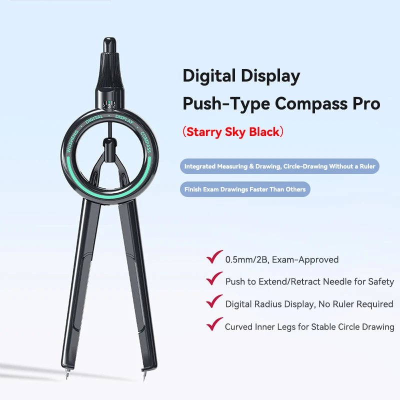 Press Student Compass Geometry Set Precision Digital Display Compass for Students Circle Drawing Gauge Tool Exam School Supplies
