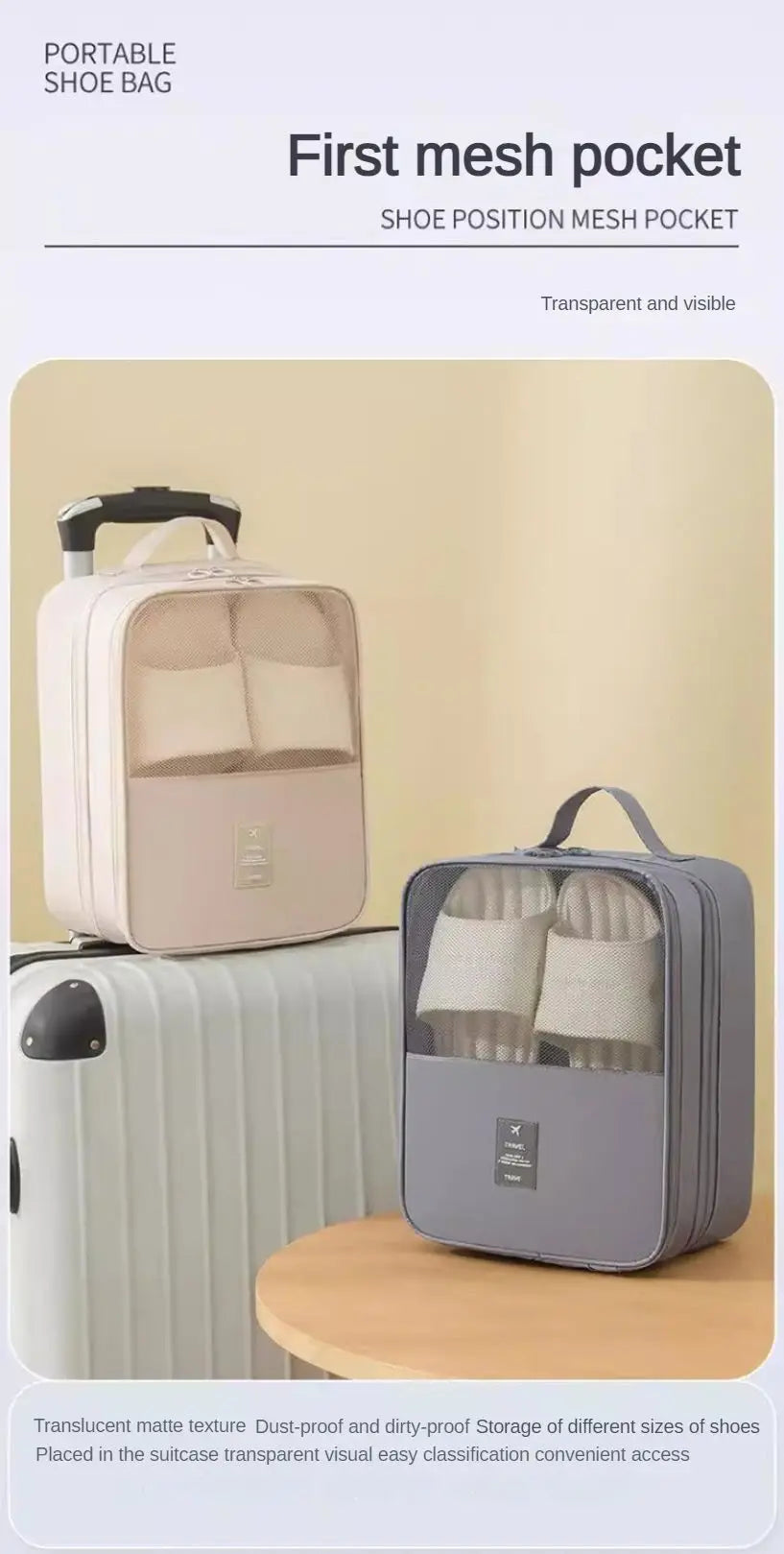 Travel Shoe Bag Storage Bag Washed Diagonal Breathable Mesh Multiple Pairs of Shoes Portable Shoe Box for Business Trips