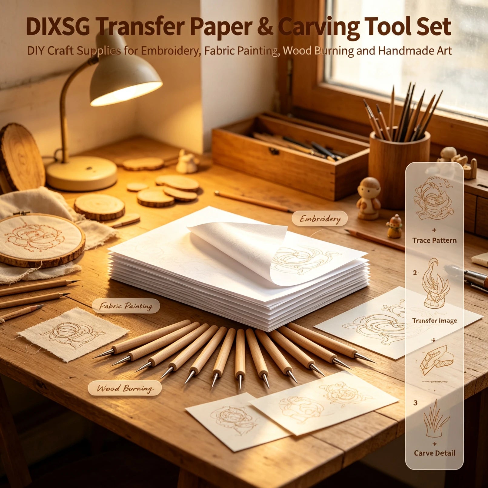 DIXSG Reusable A4 Carbon Transfer Tracing Copy Paper with Dotting Stylus Pen for DIY Drawing Embroidery Fabric Wood Transfer