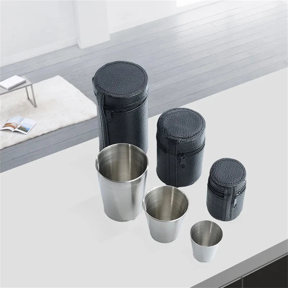 30ml/170ml Stainless Steel Cups Mini Set Outdoor Practical Travel Whiskey Glass Portable Drinkware Kitchen Dining Bar Home Party