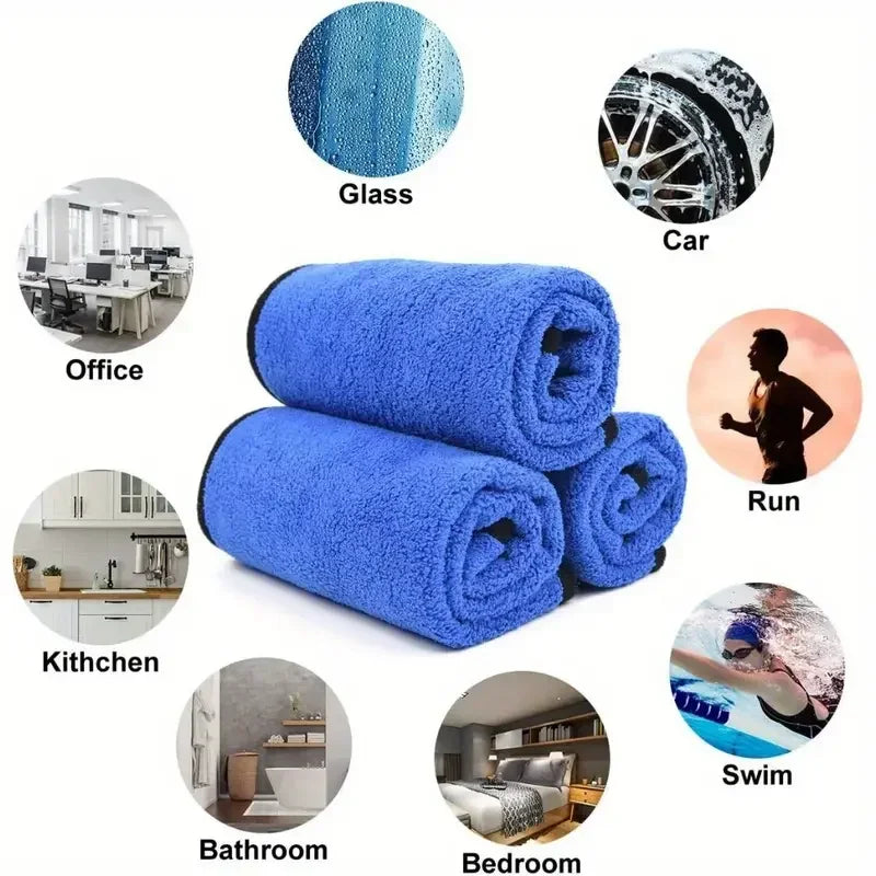 1-5 pcs Microfiber Car Washing Towel Soft Quick Drying Windows Mirrors Wiping Rags Home Double Layer Cleaning Cloths 500GSM
