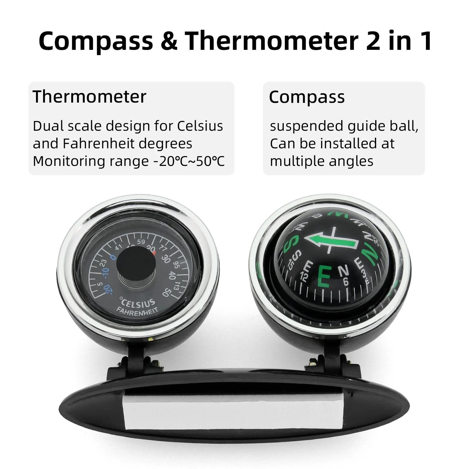 Car Compass Thermometer 2 in 1 Dashboard Navigation Guide Ball Compass Portable Accessories For Vehicle Car Auto Compass