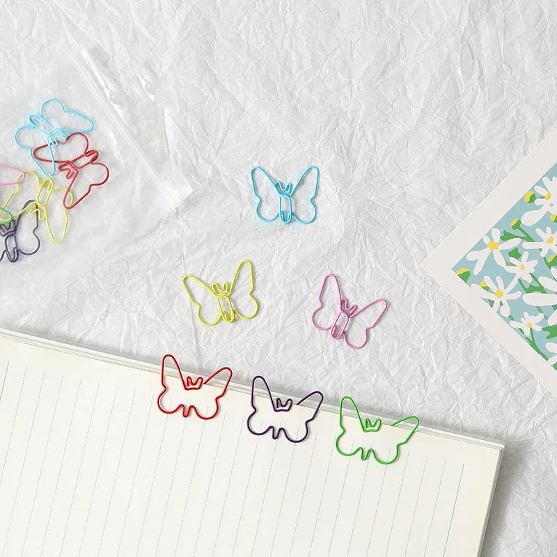 30/50pcs Metal Material Butterfly Shape Paper Clips Macaron Colors Kawaii Cute Bookmark Clip Stationery Office School Supplies