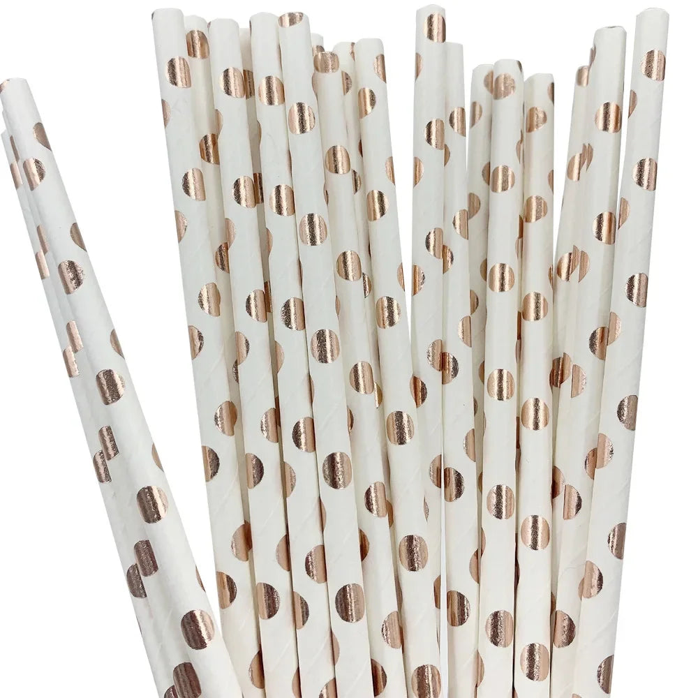 New Rose Gold Birthday Party Paper Tableware Disposable Set,Come with Dining Plate,Napkin Cup and Straw Party Supplies Tableware