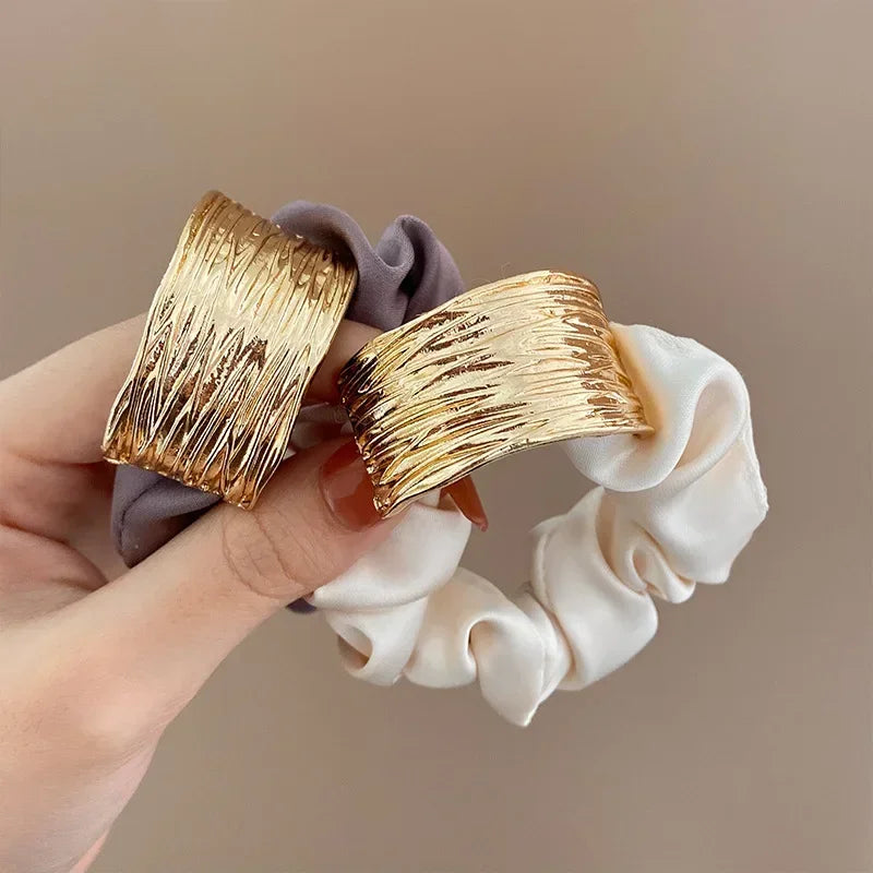 Korean Metal Satin Large Intestine Ring Women Rubber Bands Hair Ties Hair Rope Girls Ponytail Holder Headdress Hair Accessories