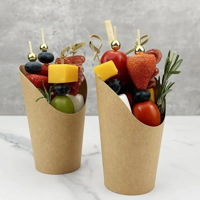 25/50PCS Disposable Slanted Mouth Paper Cups Suitable  Waffle Biscuit Handheld French Fry Cups Disposable Thick Kraft Paper Cups