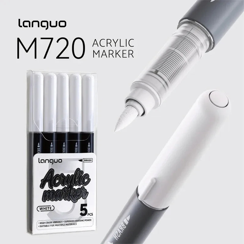 Languo Colors Acrylic Paint Art Marker Pen Set Black/White/Gold/Silver DIY Graffiti Drawing Pens for Writing Painting Stationery