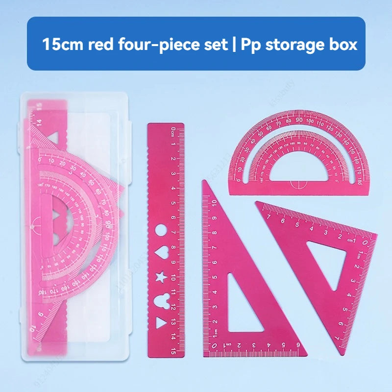 4 In 1 Aluminum Alloy Ruler Stationery Set Aluminum Alloy Multifunctional Combination Ruler for Drawing Ruler Set