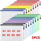 5PCS Stationery Storage Folder File Mesh Zipper Pouch A3 A4 A5 A6 B4 B5 Document Bag Zip File Folder School Office Supplies
