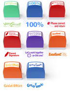 8 Teacher stamps Classroom Teacher Fun Automatic inking stamps for Grading Office Teachers English Spanish Optional Teacher