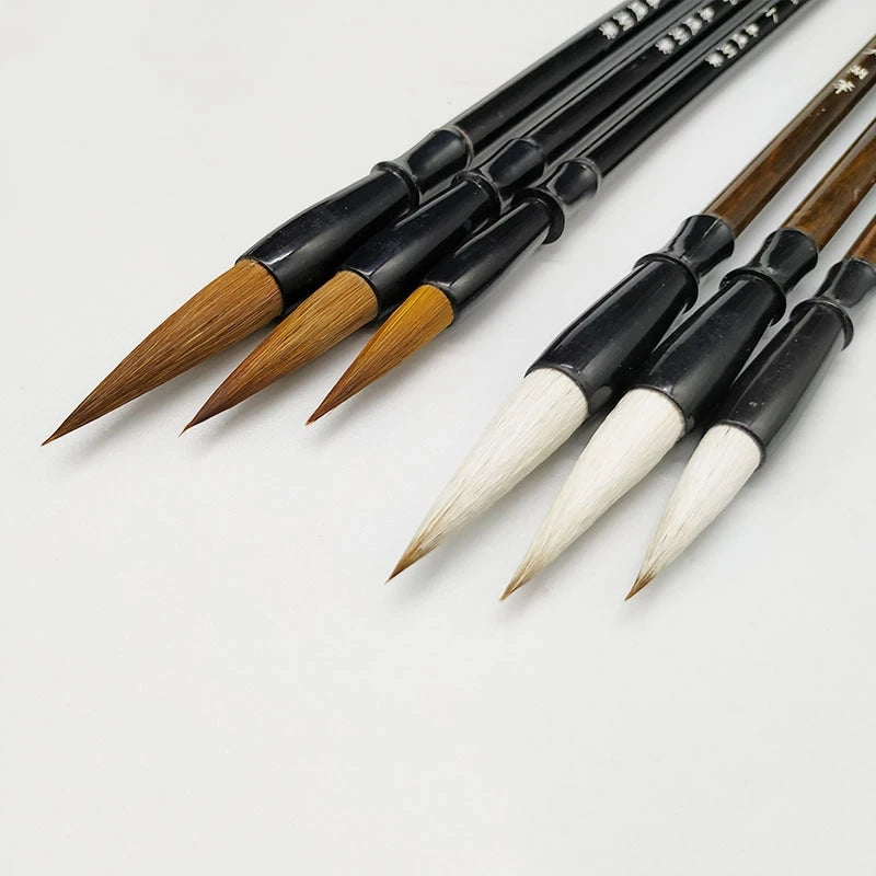 3Pcs Brown Weasel Hair White Woolen Writing Brush Chinese Calligraphy Brush Pen Writing Practice Supplies For Student
