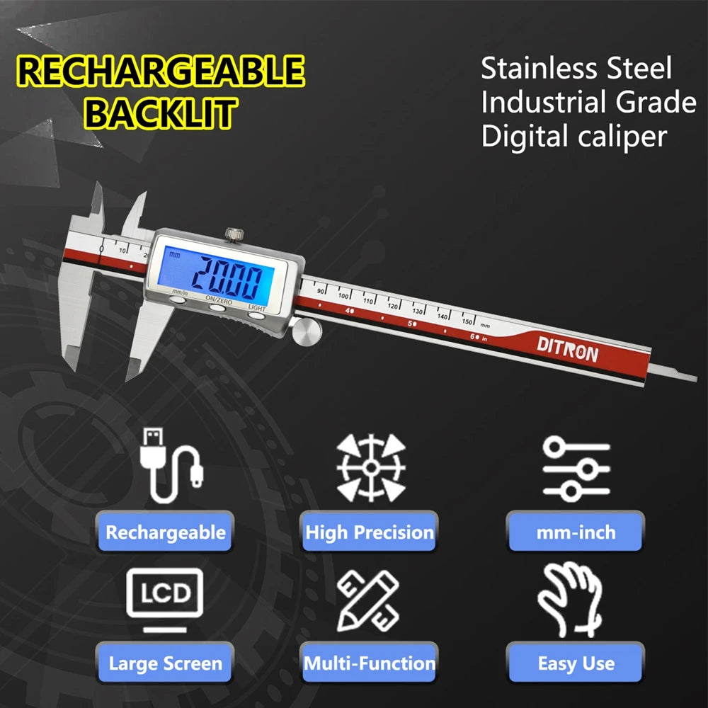 MaxGeek Rechargeable Digital Vernier Caliper with Back Light Function USB-C Charging Measuring Tools 150mm/200mm/300mm
