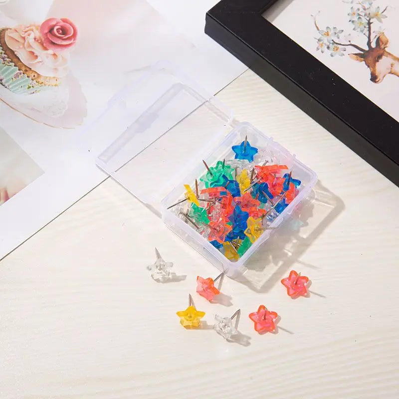 50/100Pcs Plastic Transparent Pentagram Tacks Push Pins Assorted Making Thumb Tacks Cork Board Office School Stationery Supplies
