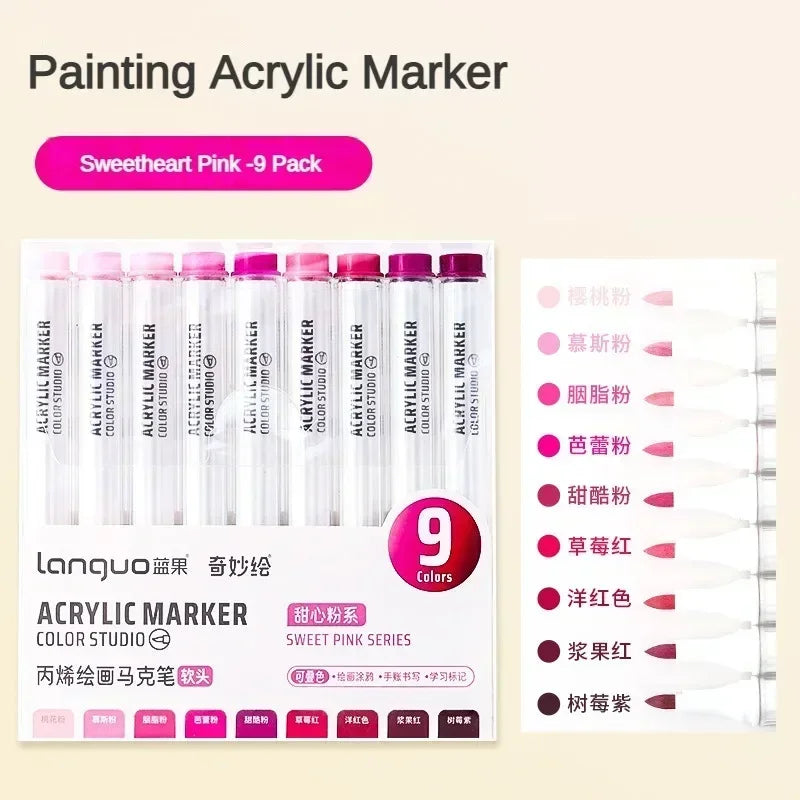 Languo 9/144 Colors Acrylic Paint Art Marker Pen DIY Painting Drawing Card Ceramic Stone Mug Glass Fabric Clothes Art Supplies