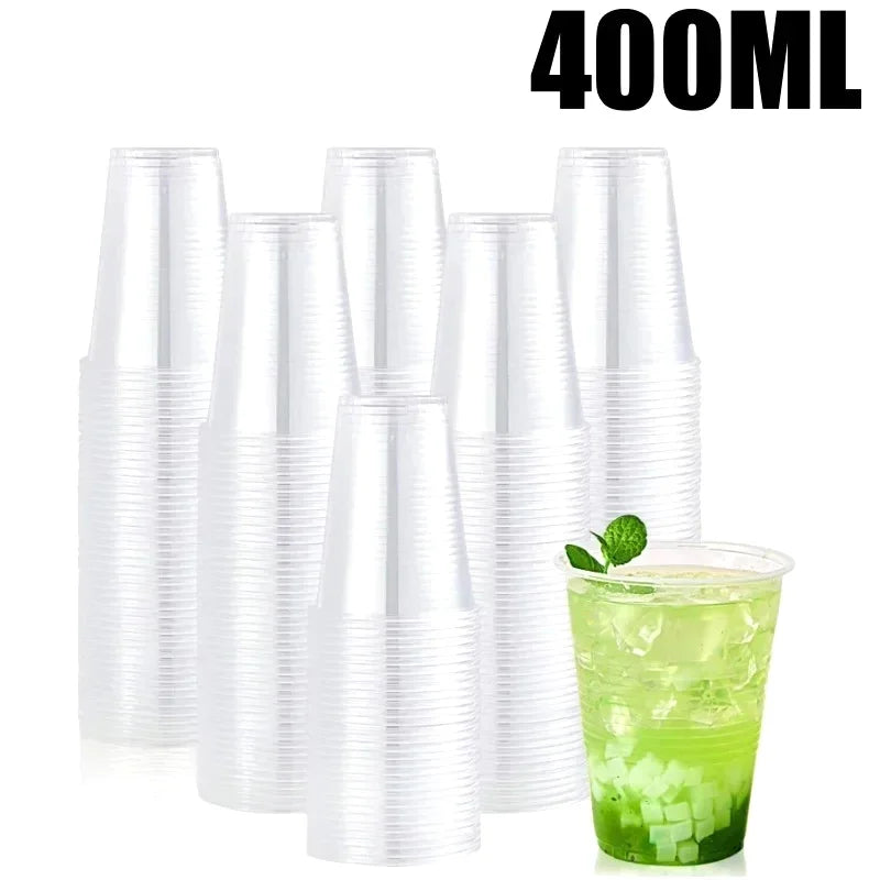 Clear Plastic Beverage Cup with Lids Disposable Cold Drink Containers for Milk Tea Juice Iced Coffee Ice Cream Dessert Party Use