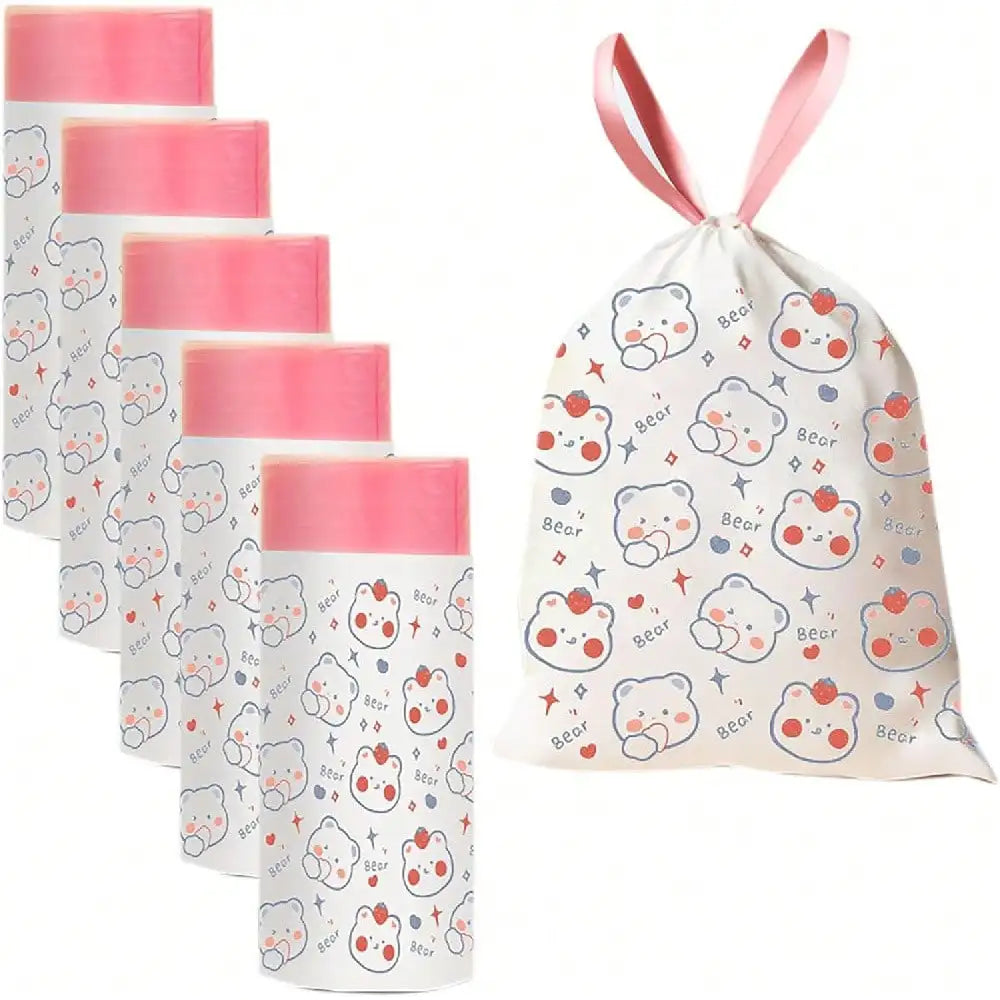 100-Count Drawstring Trash Bags – 19.7x17.7in Thick Unscented Liners for Kitchen, Bathroom & Office, Cute Printed Design