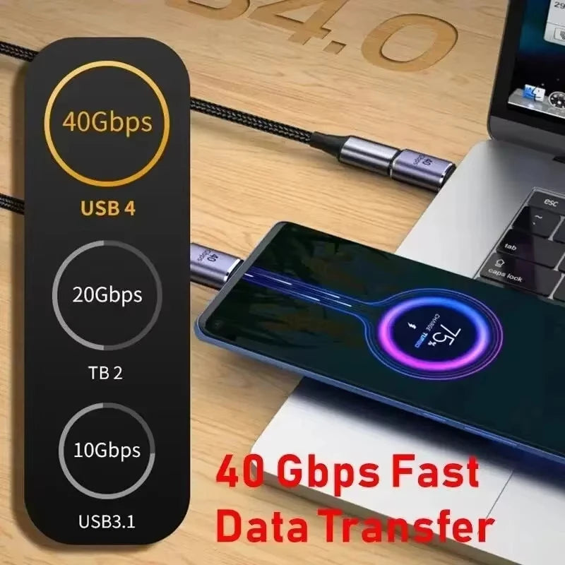 NNBILI USB4.0 40Gbps OTG type C 90 degree 100W 5A USB C to Type C Fast Charging Converter USB C Data Adapter For Macbook 8K60HZ
