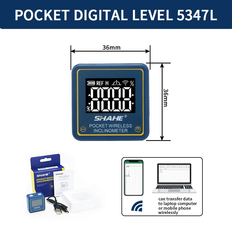 SHAHE Rechargable Digital Protractor Inclinometer Digital Angle Finder Level Box Angle Measuring Tools