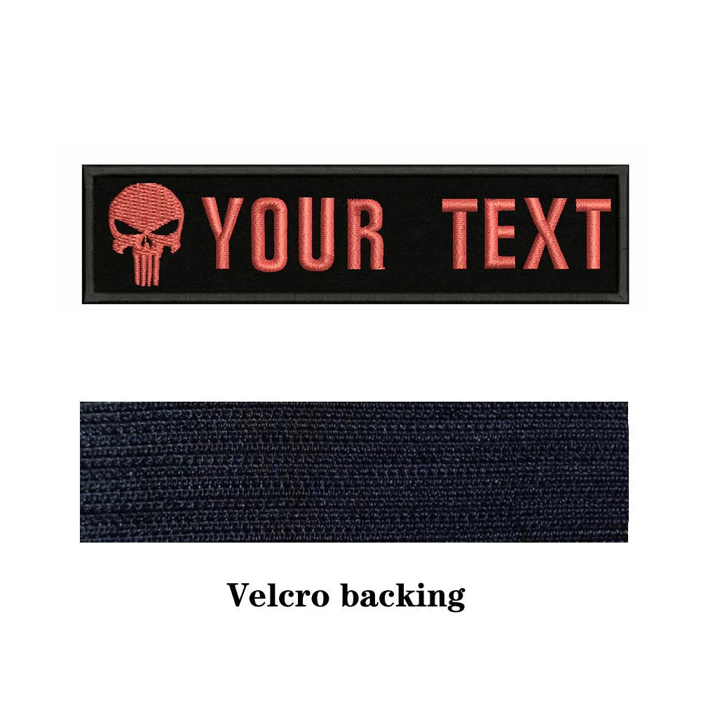Skull Logo 10X2.5cm Embroidery Custom Name Text Patch Stripes Badge Iron On Or  Patches