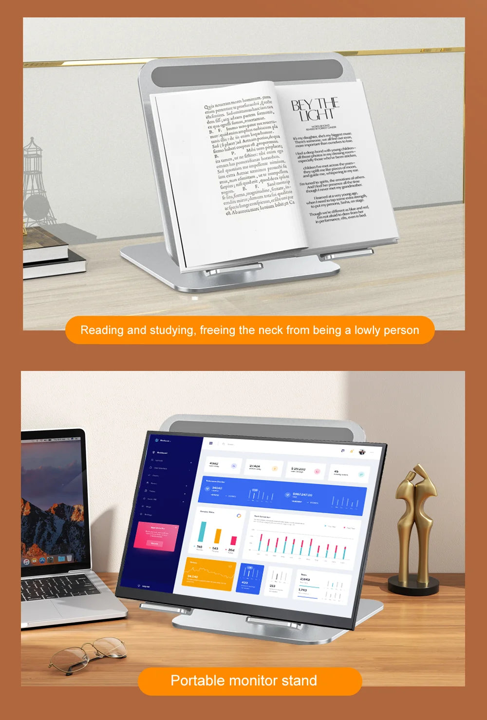 360° Rotatable Stand Metal Aluminum For Laptop Holder Adjustable Anti-Slip Silicone Base Stability for Tablet ﻿Portable Monitor